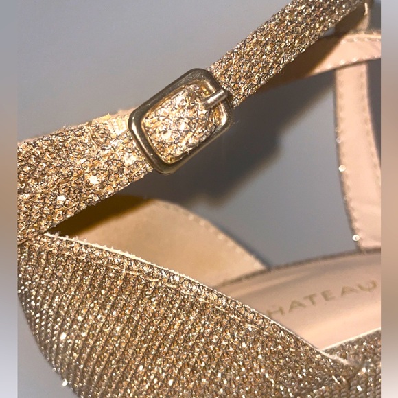 Glittery Gold Strappy Criss-Cross Wedge Heels — Size US 7 - Picture 4 of 4
